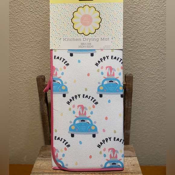 Gnome Easter Dish Drying Mat, Bunny Gnome Driving A Blue Car Dish Drying Mat - Picture 2 of 13